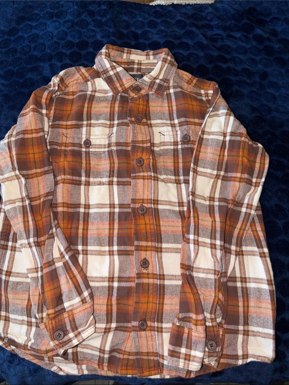 The Children's Place Brown Cream and Orange Plaid Button-Down Shirt